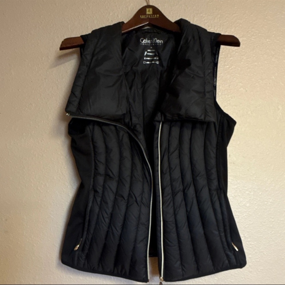 Calvin Klein Black Quilted Puffer Vest with Wide Collar